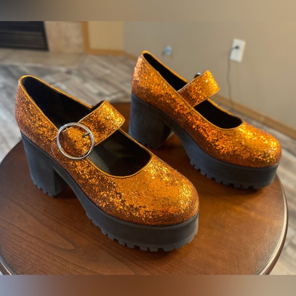 GLITTER SPARKLE DAMNATION PLATFORM MARY JANES SZ 9 - Picture 3 of 7